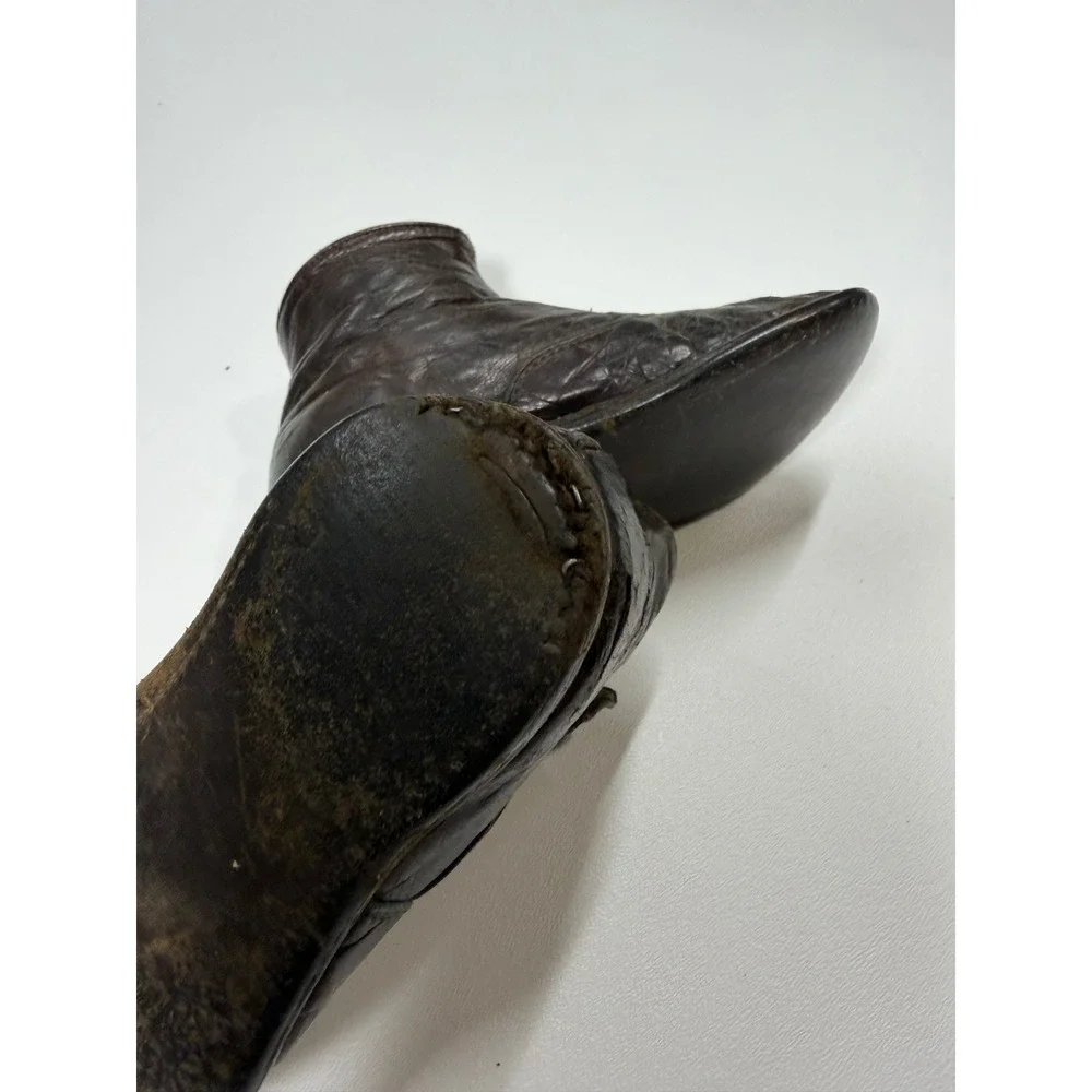 Antique Victorian Kids Leather Button Boots Dark Brown 19th Century Collectible